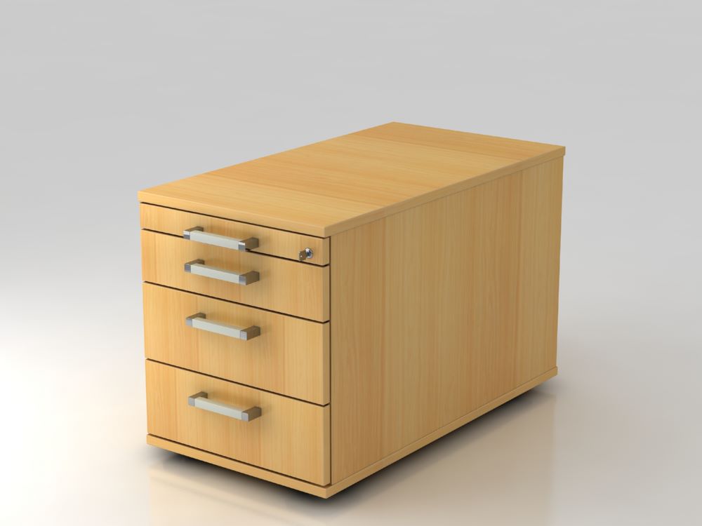 Produktbild Hammerbacher Bürowagen zum rollen 80 cm 3 Schubladen Schloss CE Buche