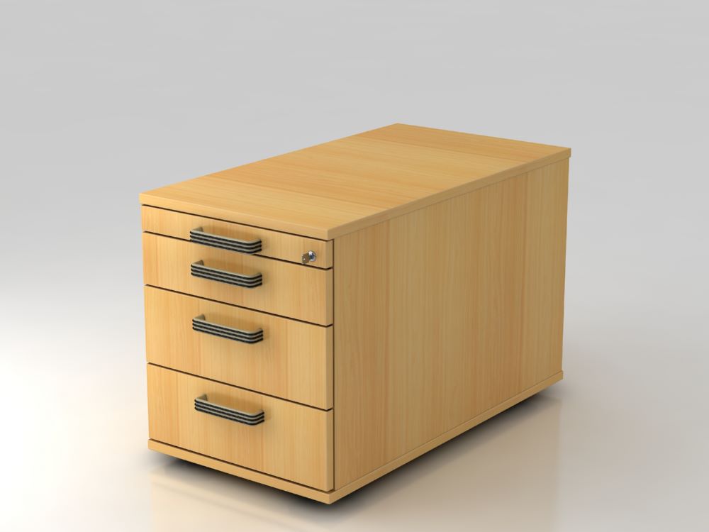 Produktbild Hammerbacher Bürowagen zum rollen 80 cm 3 Schubladen und Schloss SG Buche