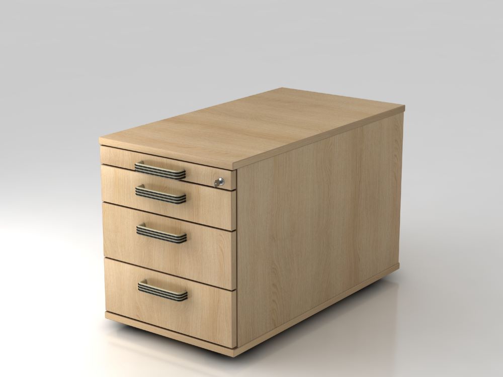 Produktbild Hammerbacher Bürowagen rollbar 80 cm 3 Schubladen Schloss SG Eiche