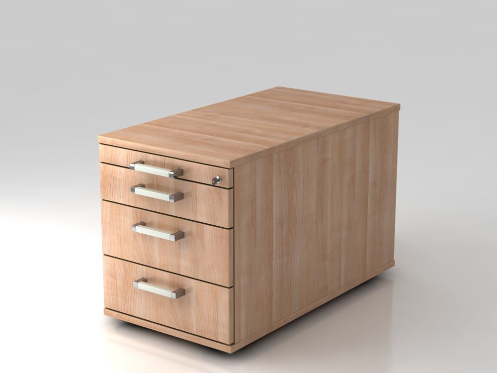 Produktbild Hammerbacher Bürowagen mit Rollen Nussbaum 80 cm 3 Schubladen CE