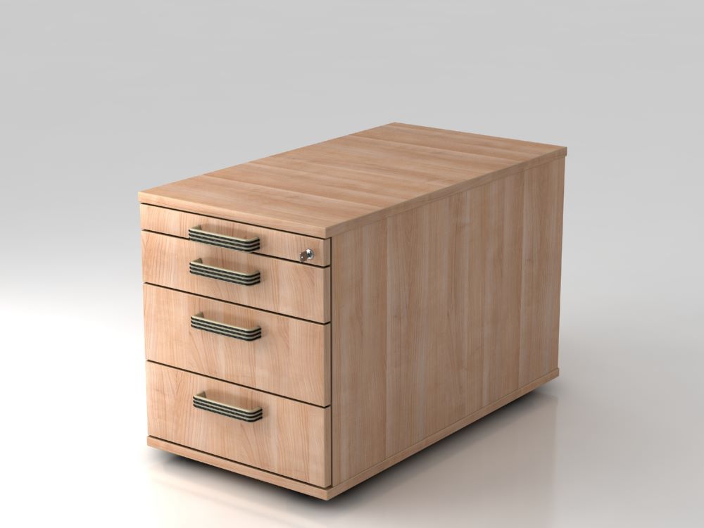 Produktbild Hammerbacher Bürowagen 80 cm 3 Schubladen Nussbaum Schloss SG