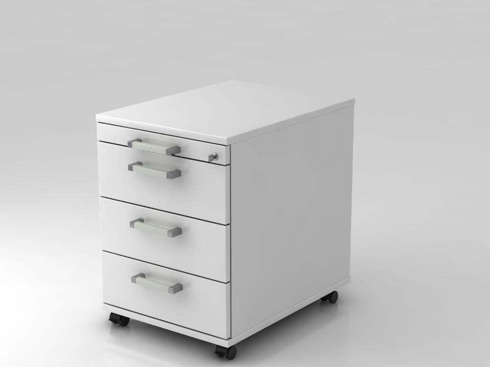 Produktbild Hammerbacher Bürowagen 58 cm mit 3 Schüben Schloß CE Weiß