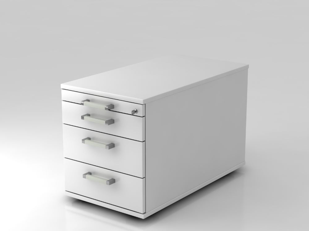 Produktbild Hammerbacher Bürowagen rollbar in weiß 80 cm 3 Schubladen CE