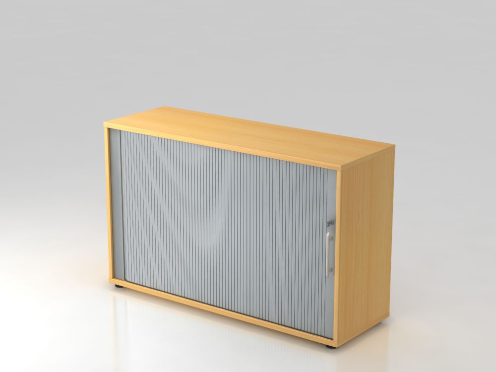 Produktbild Hammerbacher Rollladenschrank 2OH 120 cm breit RE Farbe Buche Silber