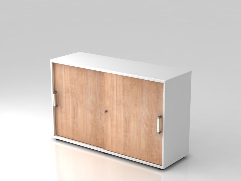 Produktbild Hammerbacher Schiebetürschrank CE mit Schiebetür 2OH 120 x 40 x 74,8 cm Weiß Nussbaum