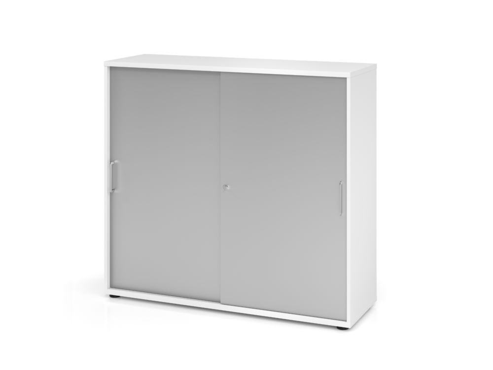 Produktbild Hammerbacher Schiebetürschrank 3OH abschließbar 120 x 40 x 110 cm BS Weiß Silber