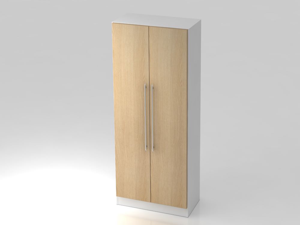 Produktbild Hammerbacher Flügelschrank 5OH Relinggriff RE Weiß / Eiche B 80 x T 42 x H 200,4 cm