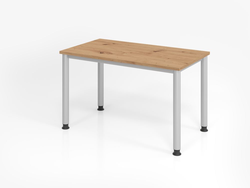 Produktbild Hammerbacher Schreibtisch HS612 4-Fuß-Gestell in Silber 120 x 67 cm Asteiche / Silber