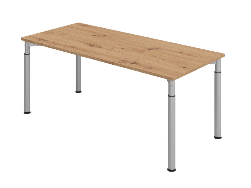 Produktbild Hammerbacher Schreibtisch YS19 4 Fuß rund 180 x 80 cm Asteiche Silber