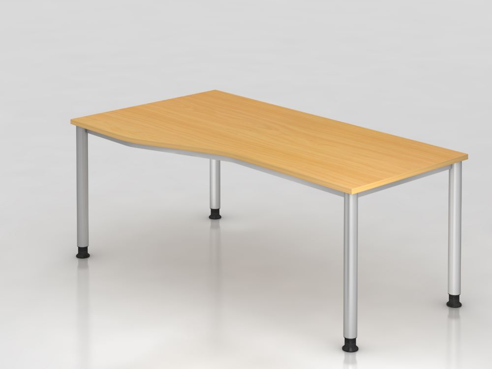 Produktbild Hammerbacher Schreibtisch 4-Fuß-Gestell in Silber 180 x 100 / 80 cm Buche