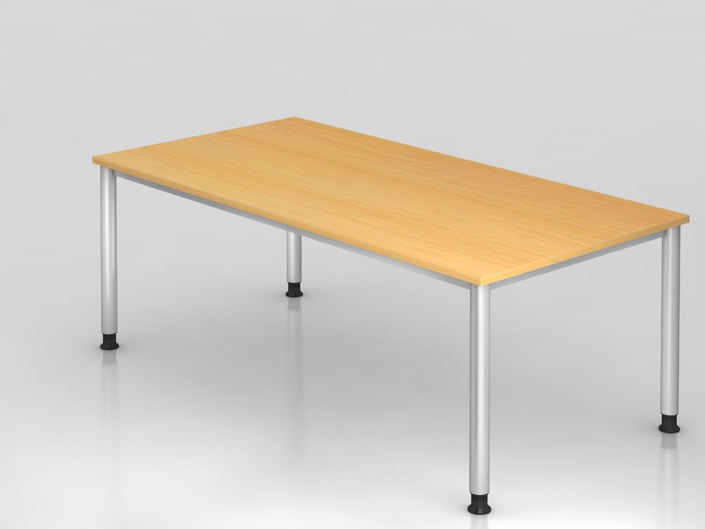 Produktbild Hammerbacher HS2E Schreibtisch 4 Fuß 200 x 100 cm Buche / Silber Höhenverstellung bis 88 cm