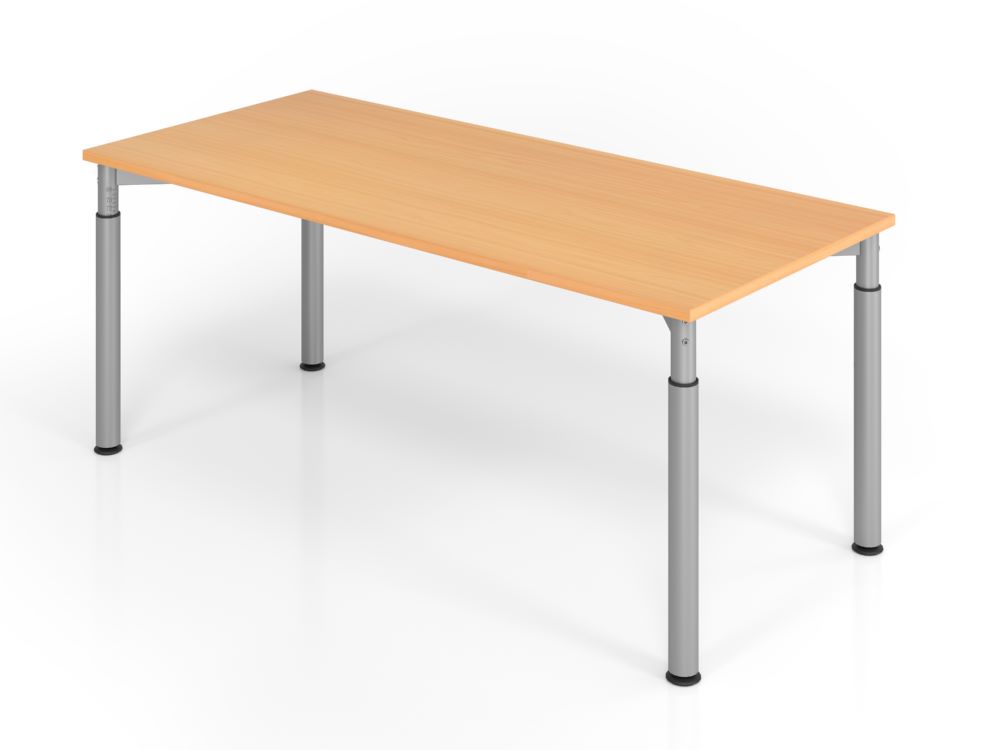 Produktbild Hammerbacher Schreibtisch YS19 4 Fuß 180 x 80 cm Buche / Silber Höhe 68 - 82 cm