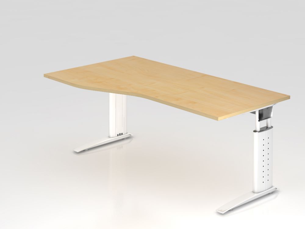Produktbild Hammerbacher Schreibtisch US18 C-Fuß 180 x 100 / 80 cm Ahorn / Weiß Höhe 68 - 86 cm