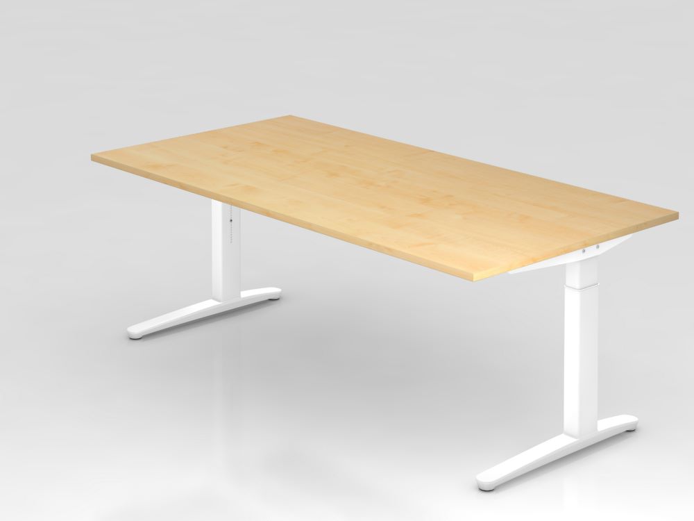 Produktbild Hammerbacher Schreibtisch rechteckig Ahorn 200 x 100 cm Füße in weiß