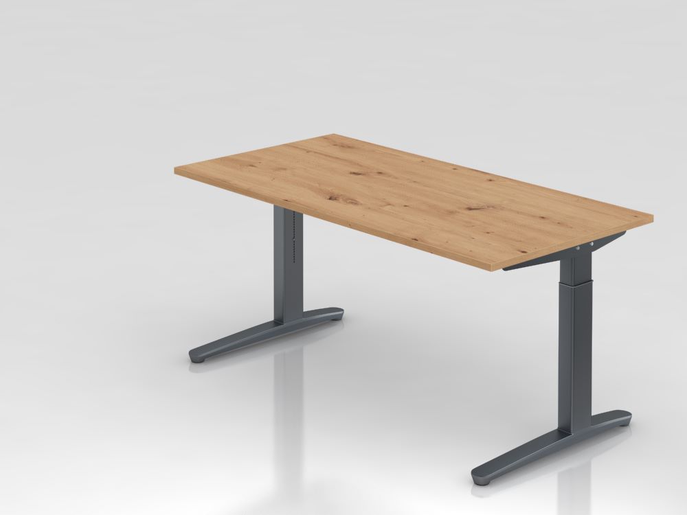 Produktbild Hammerbacher Schreibtisch mit C Fuß 160 x 80 cm Platte 25 mm Asteiche Graphit
