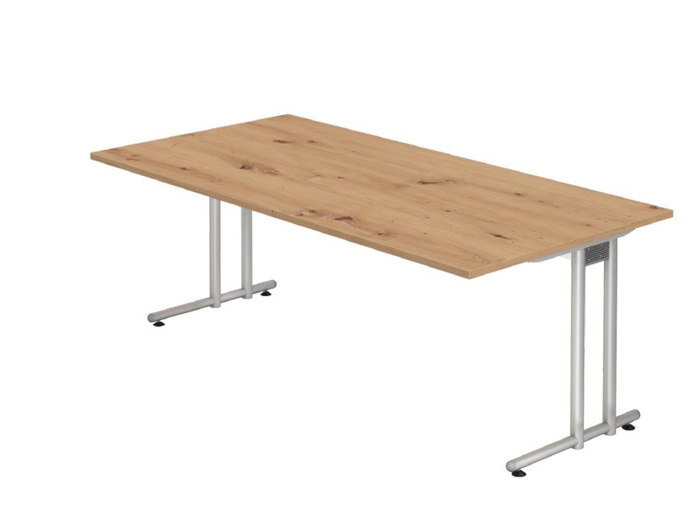 Produktbild Hammerbacher Schreibtisch C-Fuß 200 x 100 cm Asteiche Silber