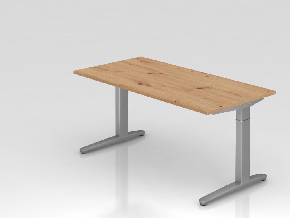 Produktbild Hammerbacher Schreibtisch C Fuß in silber 160 x 80 cm Platte Asteiche