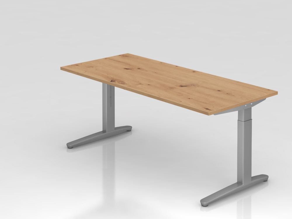 Produktbild Hammerbacher Schreibtisch C Fuß in silber 180 x 80 cm Platte Asteiche Silber