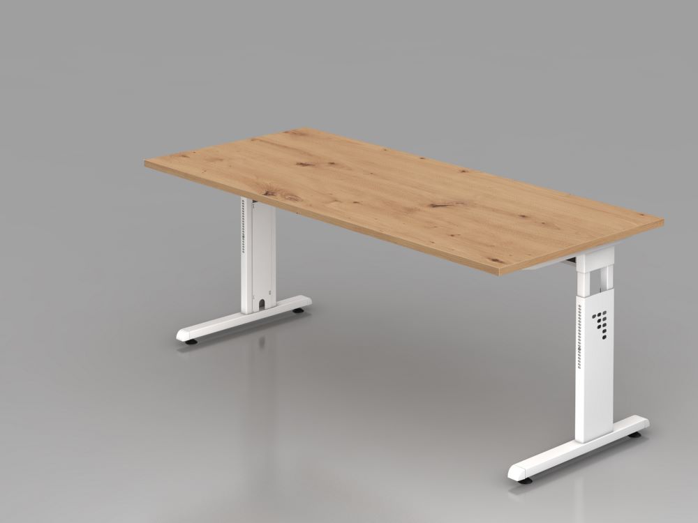 Produktbild Hammerbacher Schreibtisch C-Fuß 180 x 80 cm Asteiche / Weiß höheneinstellbar 2 mm ABS Kante