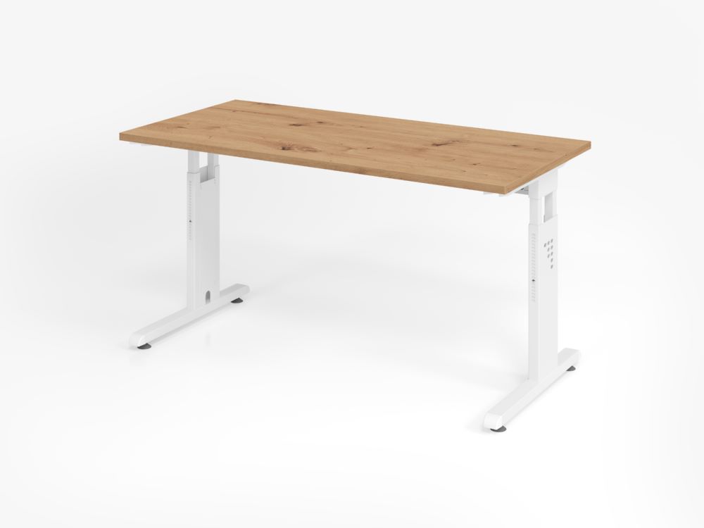 Produktbild Hammerbacher Schreibtisch C-Fuß Höhe 65 - 85 cm 140 x 67 cm Asteiche / Weiß