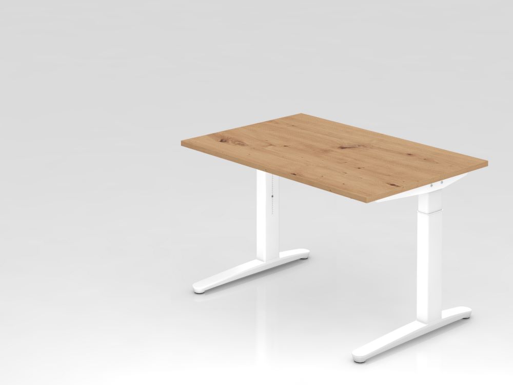 Produktbild Hammerbacher Schreibtisch C-Fuß 120 x 80 cm Asteiche / Weiß Arbeitshöhe 65 - 85 cm