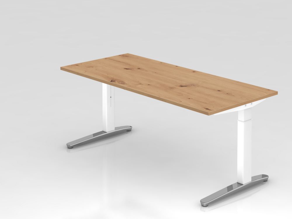 Produktbild Hammerbacher Schreibtisch Maße 180 x 80 cm Platte aus Asteiche Füße Weiß
