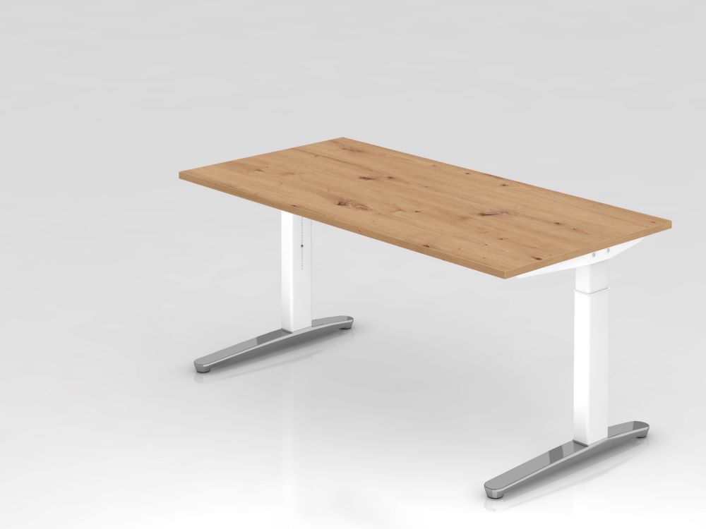 Produktbild Hammerbacher Schreibtisch C Fuß in weiß 160 x 80 cm Platte Asteiche