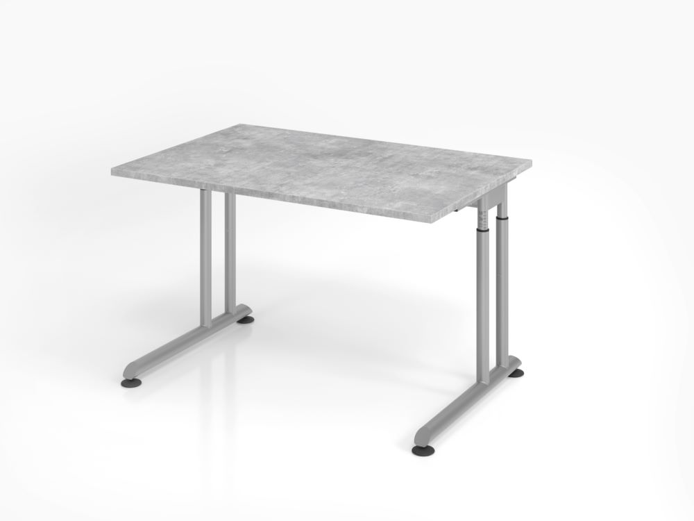 Produktbild Hammerbacher Schreibtisch ZS12 C-Fuß Arbeitshöhe 68 - 82 cm 120 x 80 cm Beton / Silber