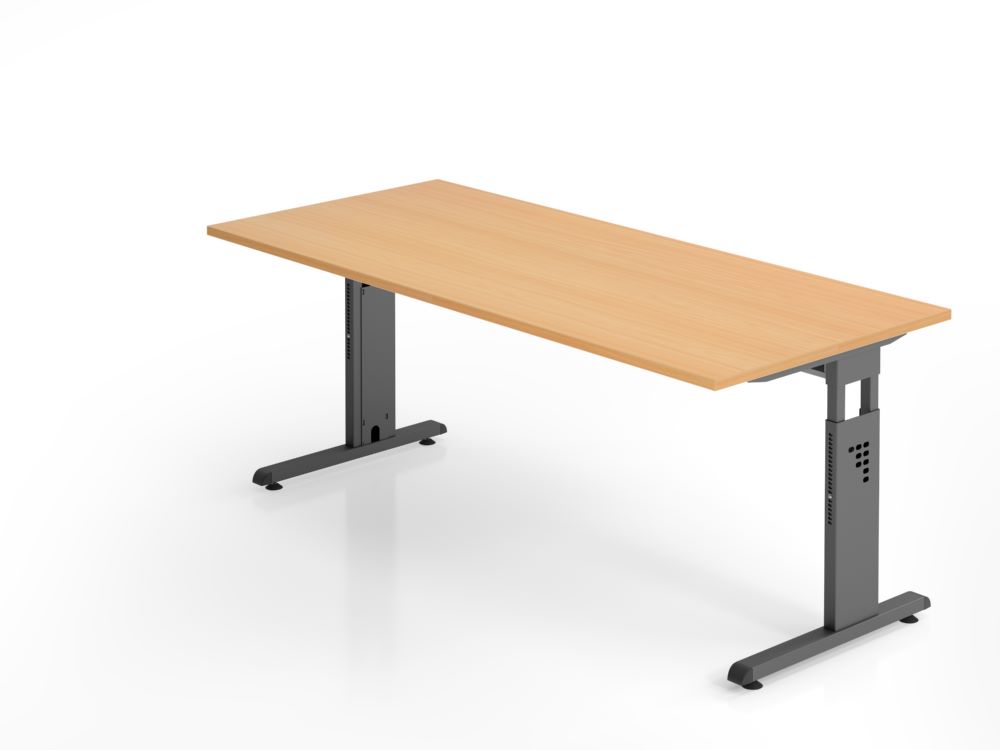 Produktbild Hammerbacher Schreibtisch höheneinstellbar C-Fuß 180 x 80 cm Buche / Graphit