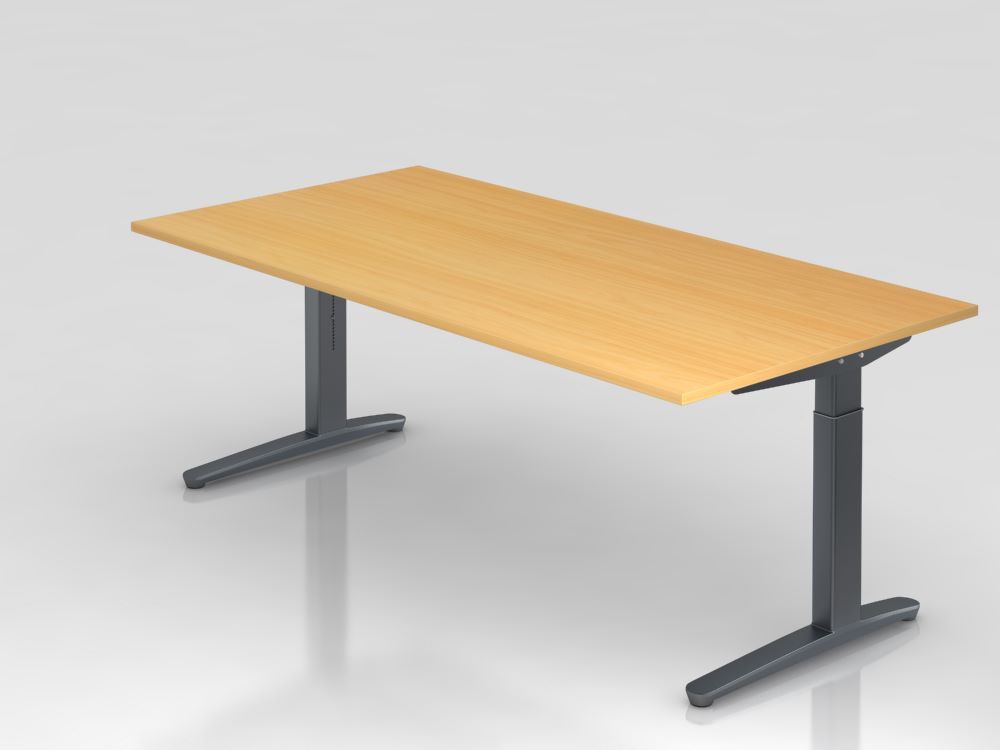 Produktbild Hammerbacher Schreibtisch abklappbare Kabelwanne 200 x 100 cm Buche Graphit