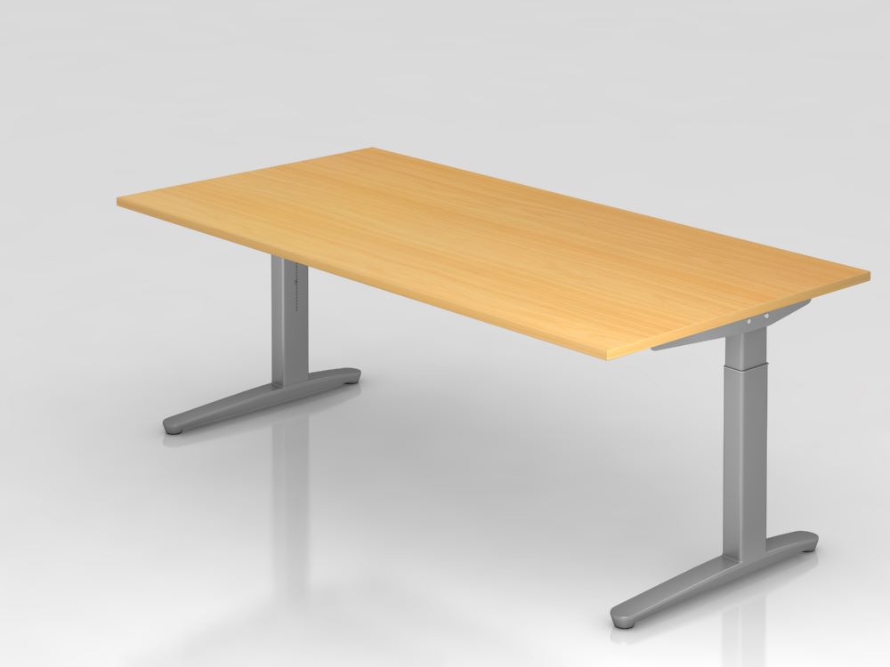 Produktbild Hammerbacher Schreibtisch höhenverstellbar 200 x 100 cm Buche Silber