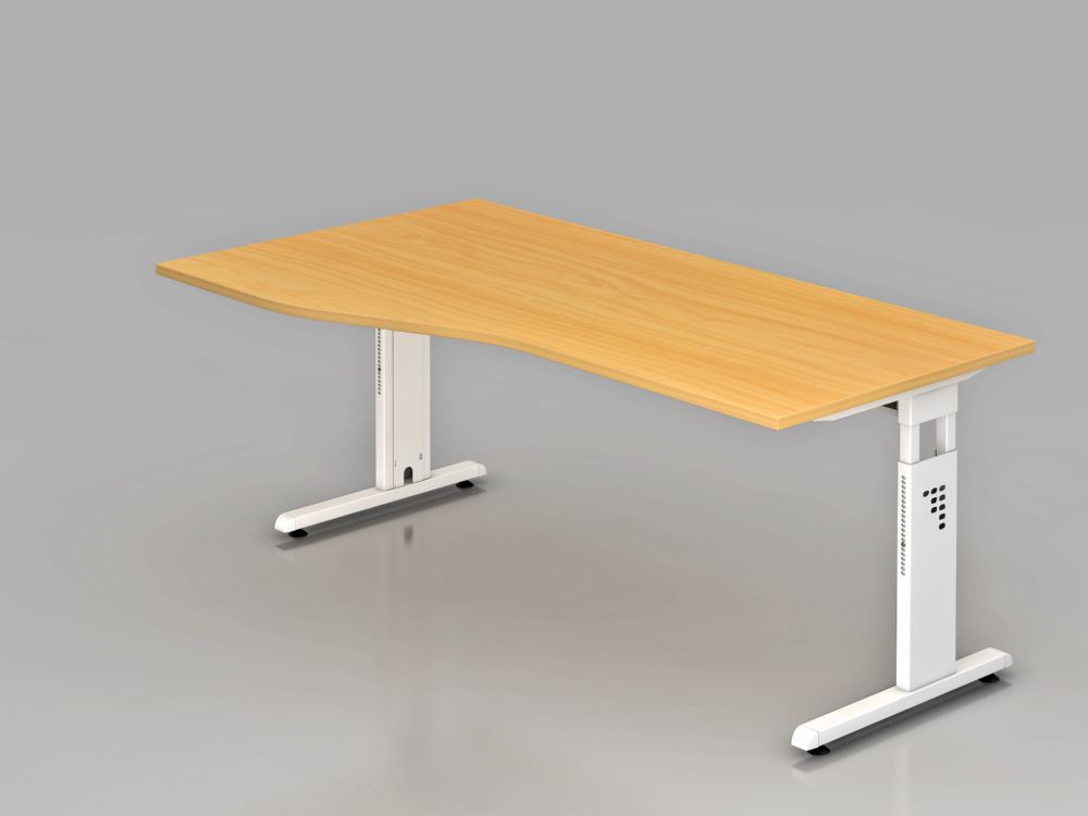 Produktbild Hammerbacher Schreibtisch C-Fuß 180 x 100 / 80 cm höheneinstellbar Buche / Weiß