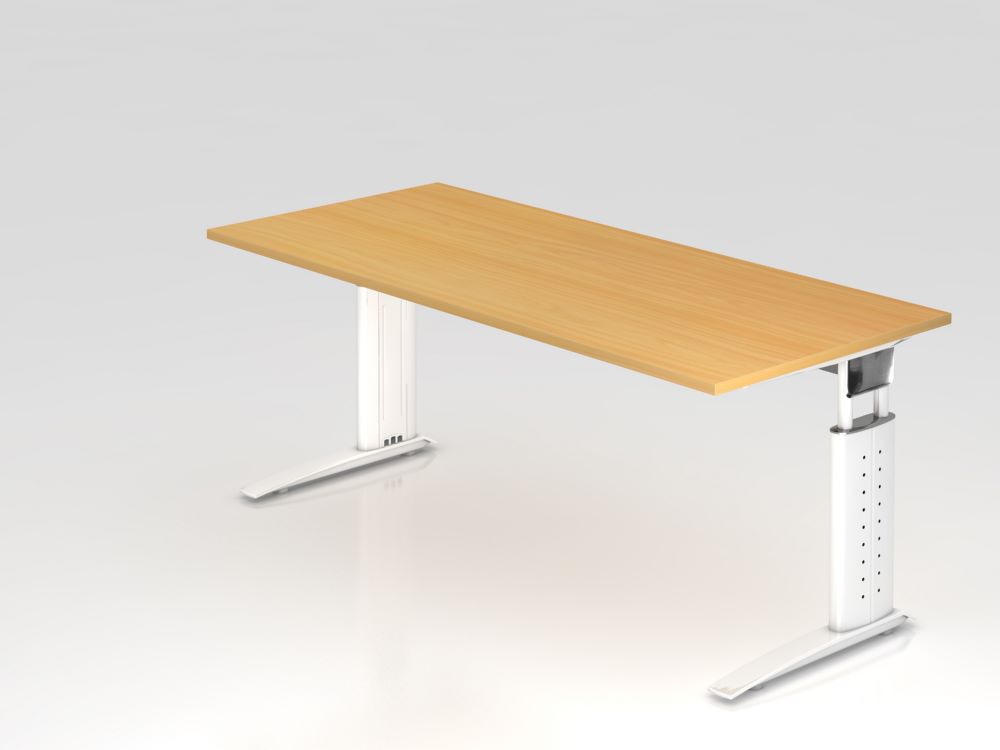 Produktbild Hammerbacher Schreibtisch C-Fuß 180 x 80 cm Buche / Weiß Arbeitshöhe 68 - 86 cm