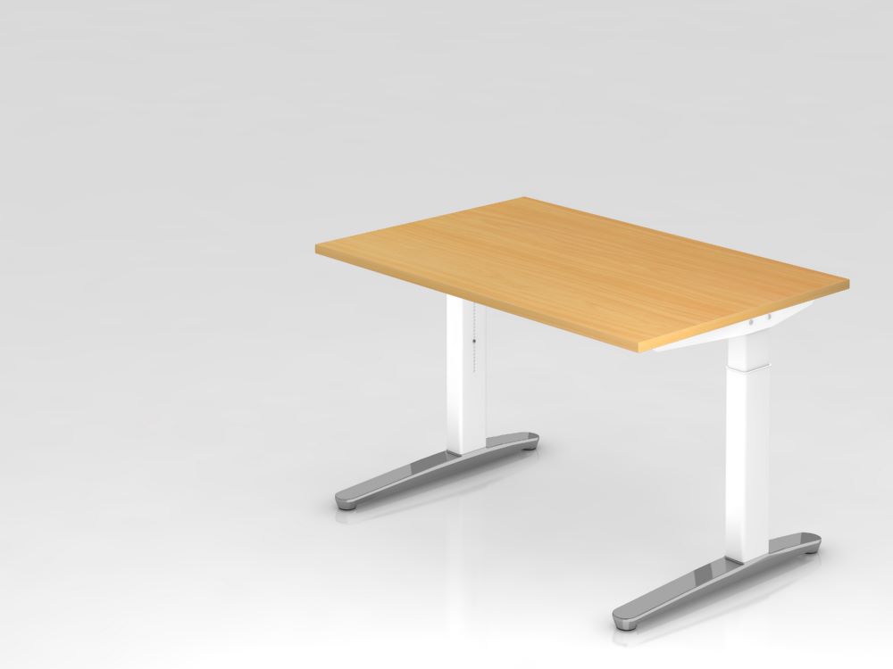 Produktbild Hammerbacher Schreibtisch C-Fuß 120 x 80 cm Arbeitshöhe 65 - 85 cm Buche / Weiß