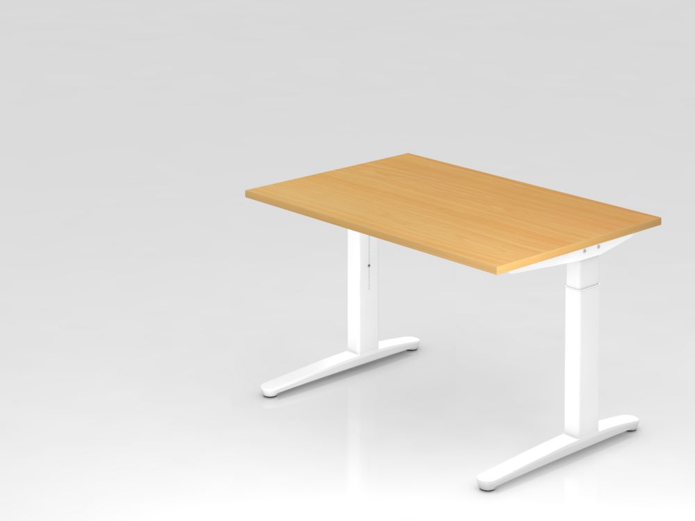 Produktbild Hammerbacher Schreibtisch C-Fuß 120 x 80 cm Buche / Weiß Arbeitshöhe 65 - 85 cm