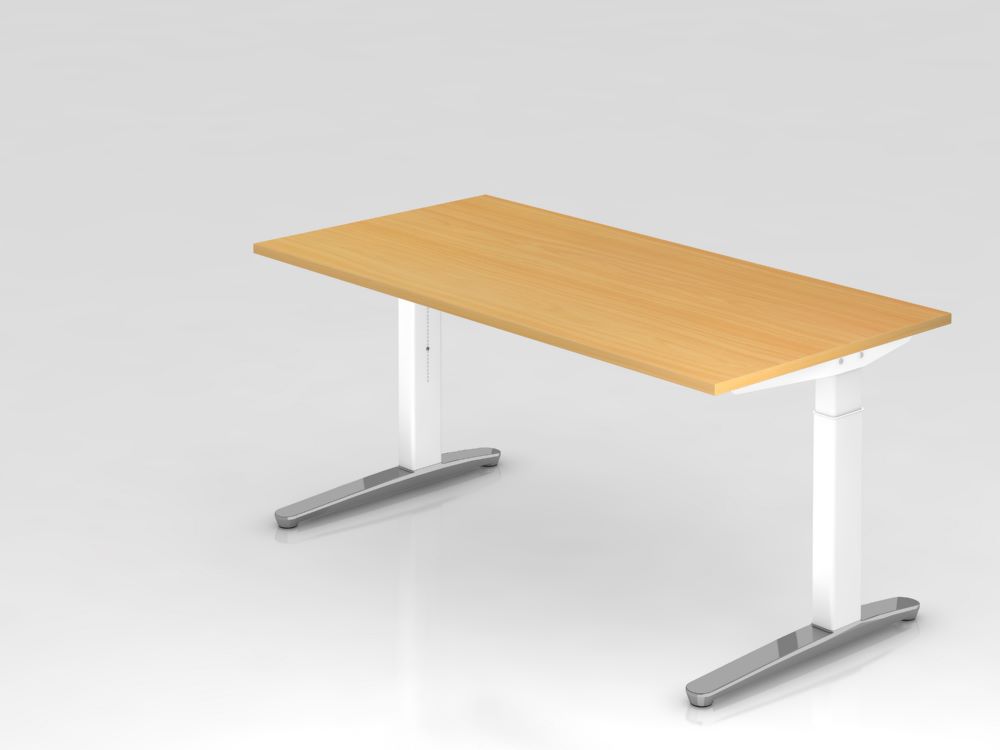 Produktbild Hammerbacher Schreibtisch höheneinstellbar C-Fuß 160 x 80 cm Buche / Weiß