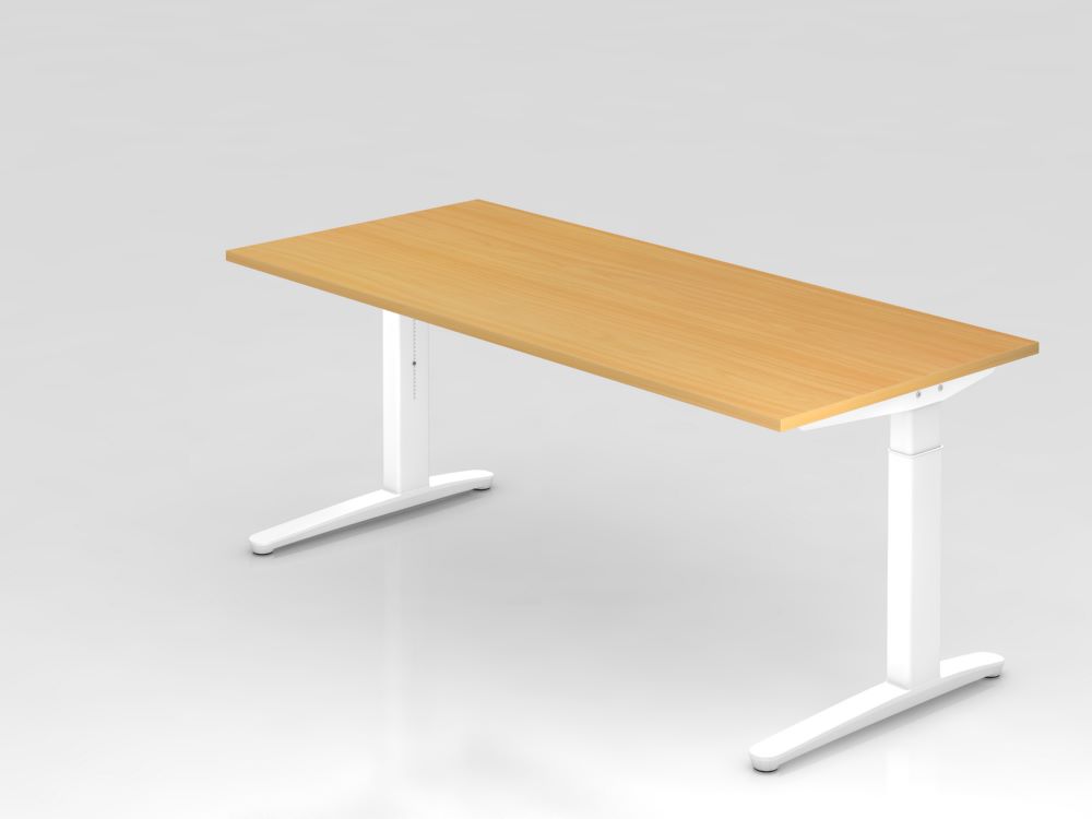 Produktbild Hammerbacher Schreibtisch mit abklappbarer Kabelwanne 180 x 80 cm Buche Weiß