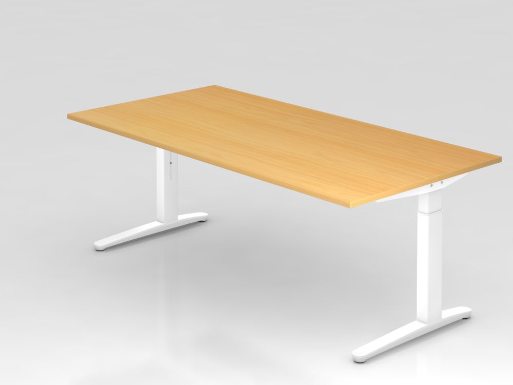 Produktbild Hammerbacher Schreibtisch mit C Fuß in weiß 200 x 100 cm Platte Buche
