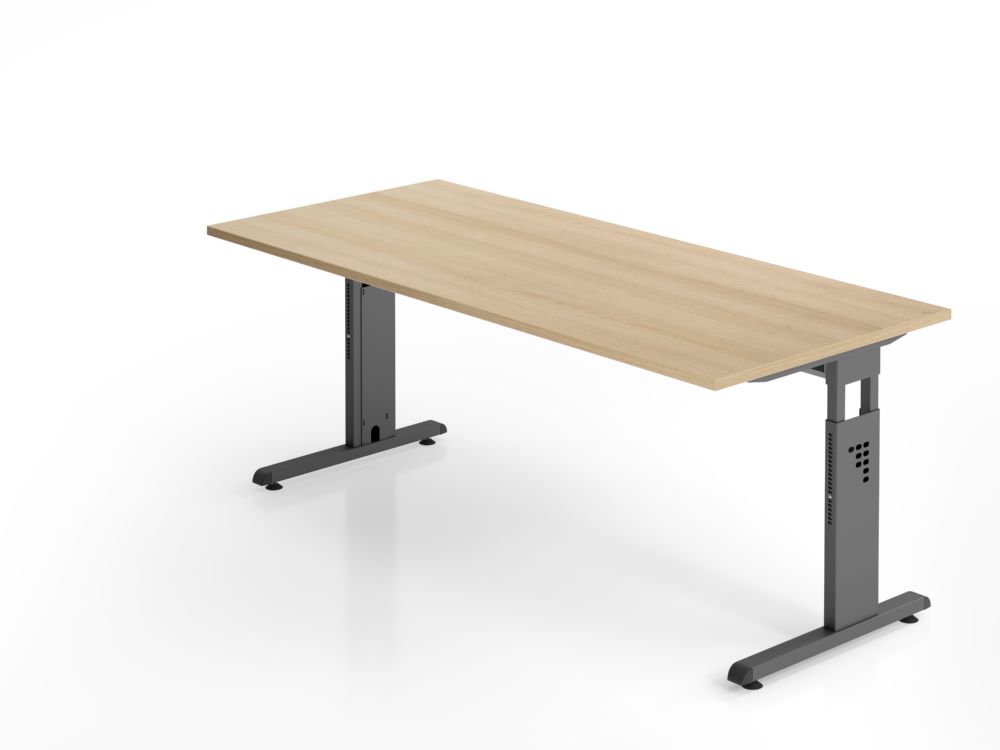 Produktbild Hammerbacher Schreibtisch Arbeitshöhe 65 - 85 cm C-Fuß 180 x 80 cm Eiche / Graphit