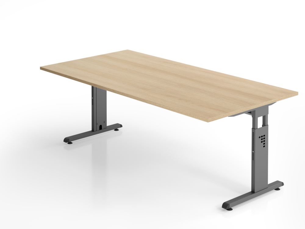 Produktbild Hammerbacher Schreibtisch OS2E Höhe 65 - 85 cm C-Fuß 200 x 100 cm Eiche / Graphit