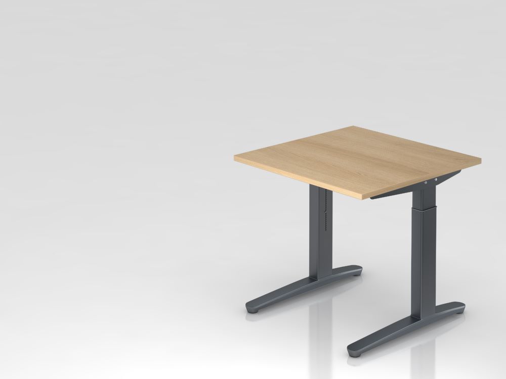 Produktbild Hammerbacher Schreibtisch C-Fuß 80 x 80 cm Arbeitshöhe 65 - 85 cm Eiche / Graphit