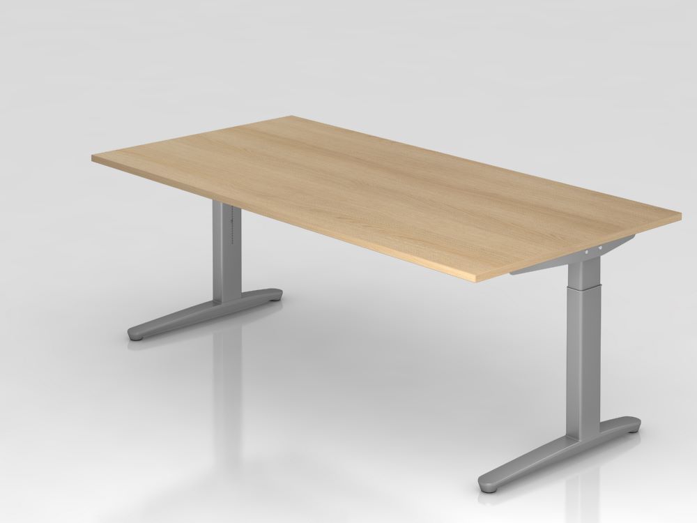 Produktbild Hammerbacher Schreibtisch Eiche Kabelwanne 200 x 100 cm Füße Silber