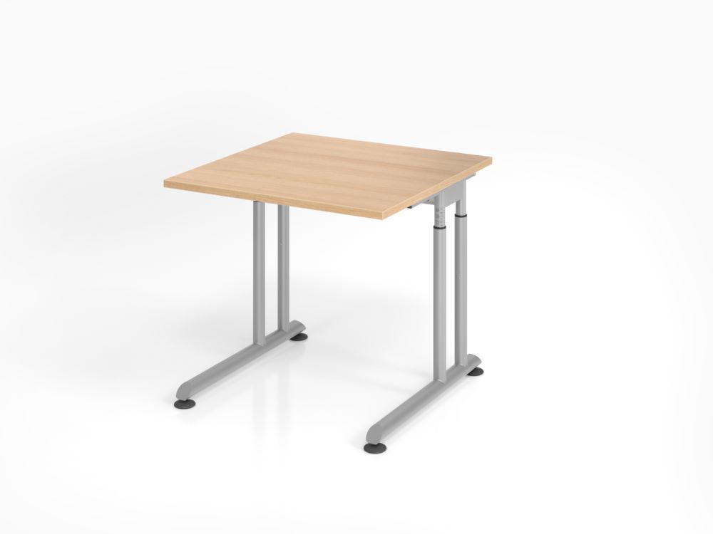 Produktbild Hammerbacher Schreibtisch C-Fuß Gestell Silber 80 x 80 cm Eiche höhe 68 - 82 cm