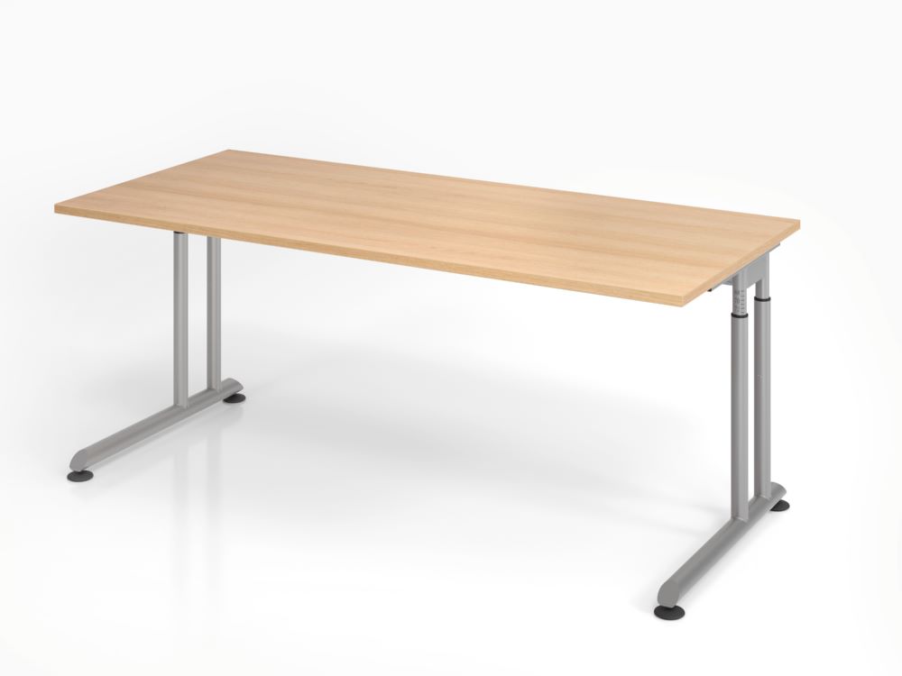 Produktbild Hammerbacher Schreibtisch 180 x 80 cm Eiche / C-Fuß Gestell Silber höheneinstellbar