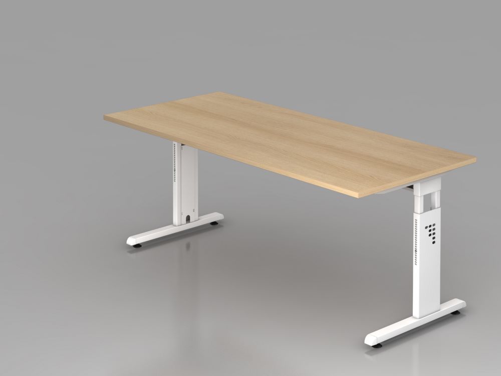 Produktbild Hammerbacher Schreibtisch C-Fuß-Gestell in Weiß 180 x 80 cm Eiche 2 mm ABS Kante