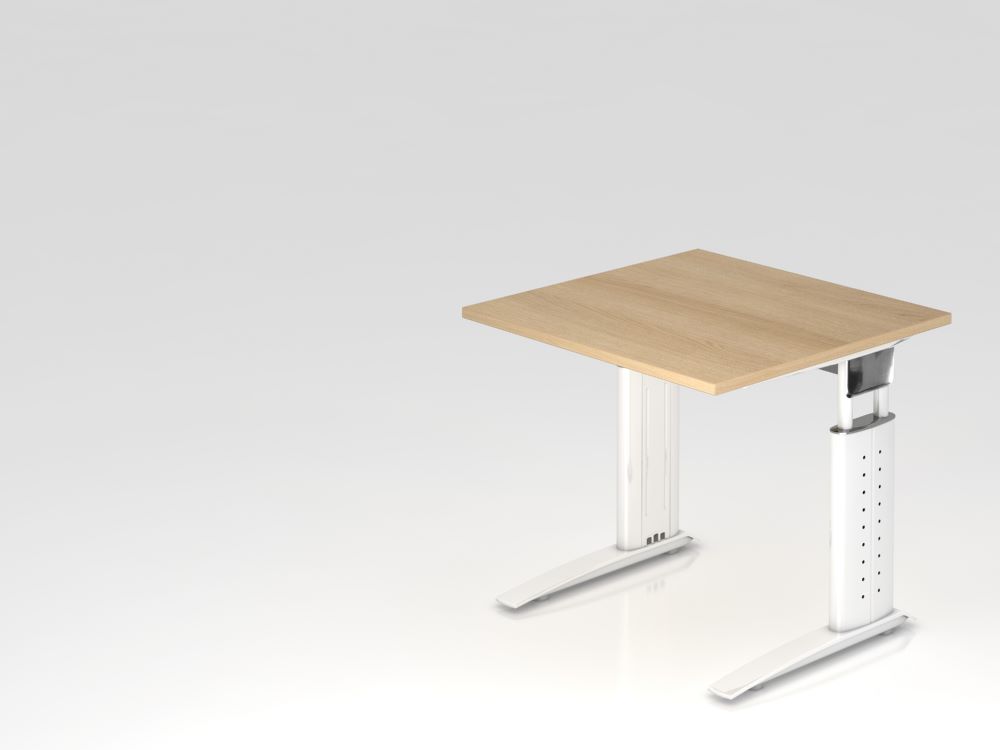 Produktbild Hammerbacher Schreibtisch C-Fuß Weiß 80 x 80 cm Platte Eiche 25 mm