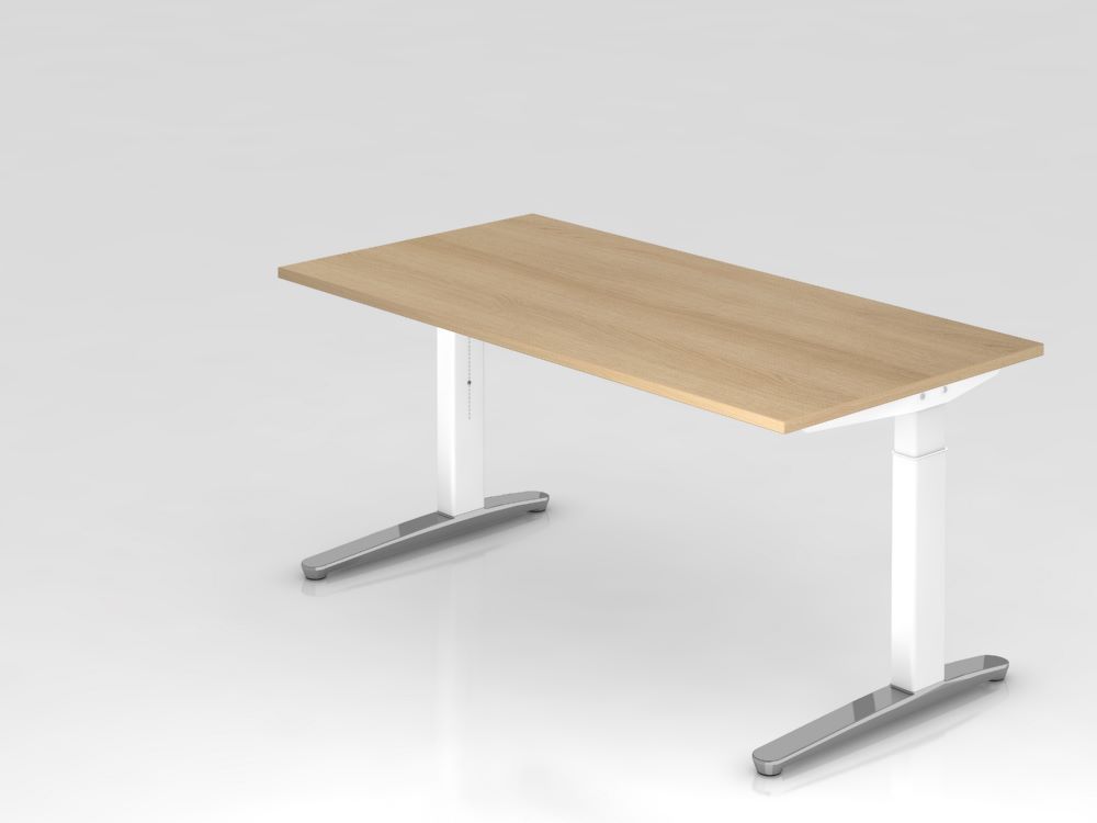 Produktbild Hammerbacher Schreibtisch C-Fuß 160 x 80 cm Eiche / Weiß Arbeitshöhe 65 - 85 cm