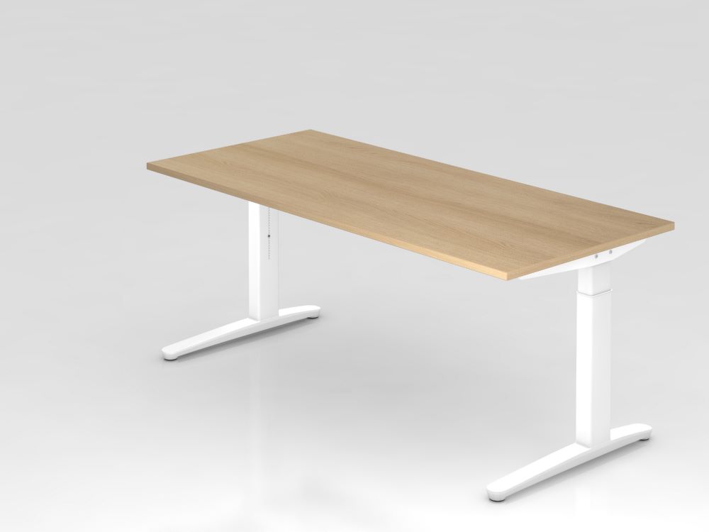Produktbild Hammerbacher Schreibtisch und klappbare Kabelwanne 180 x 80 cm Eiche Weiß