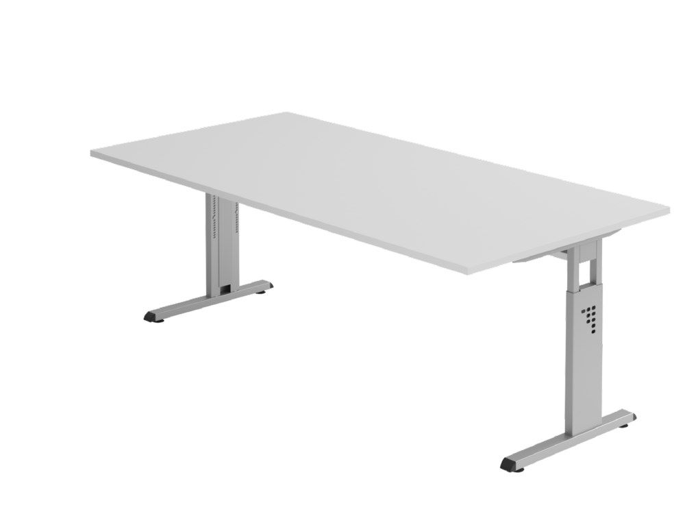 Produktbild Hammerbacher Schreibtisch C-Fuß 200 x 100 cm Grau Silber Arbeitshöhe 65 - 85 cm 