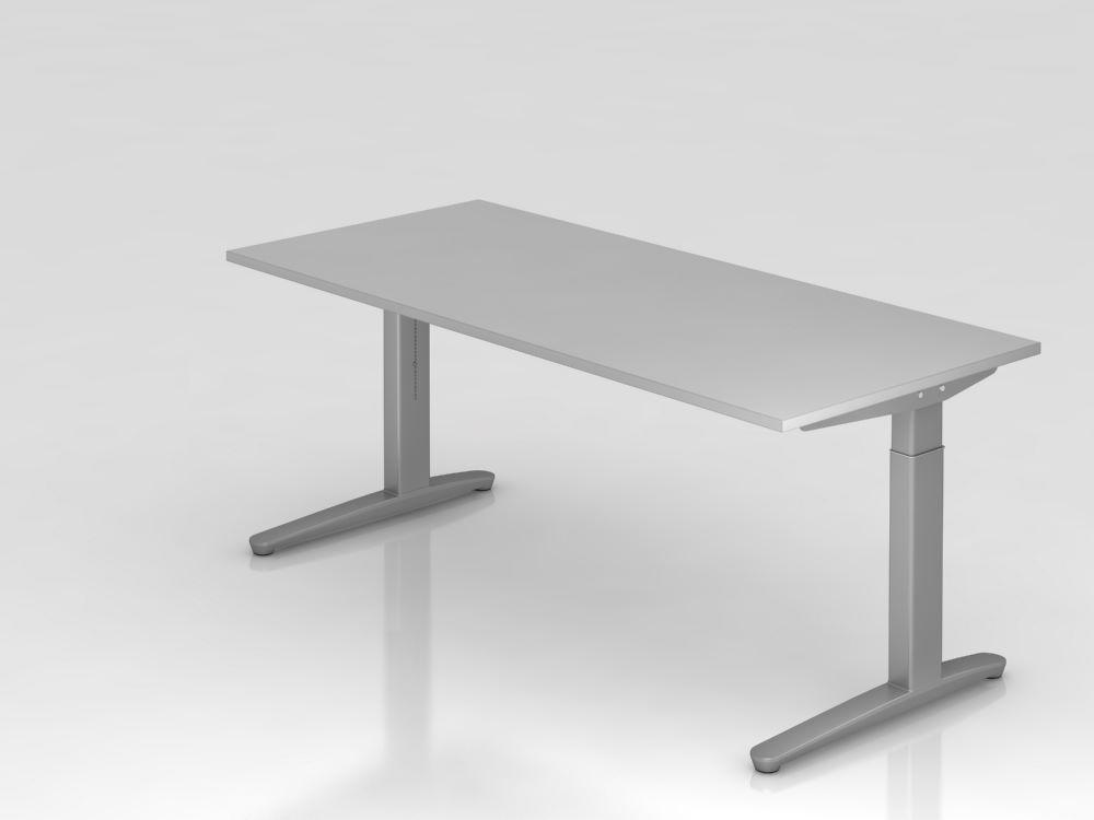 Produktbild Hammerbacher Schreibtisch Arbeitshöhe 65 bis 85 cm grau silber 180 x 80 cm